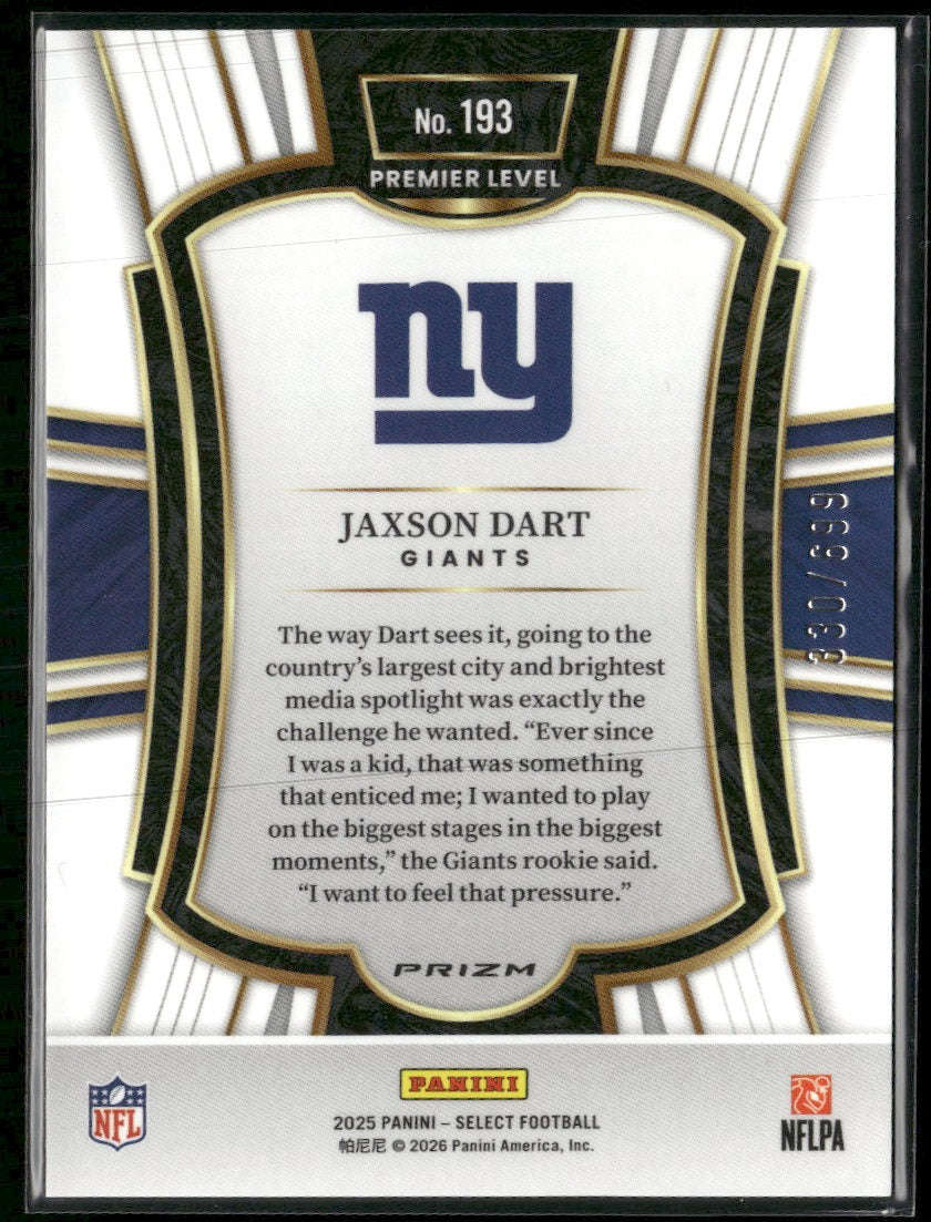 2025 Panini Select Neon Green Prizm Shock Jaxson Dart RC #/699 #193