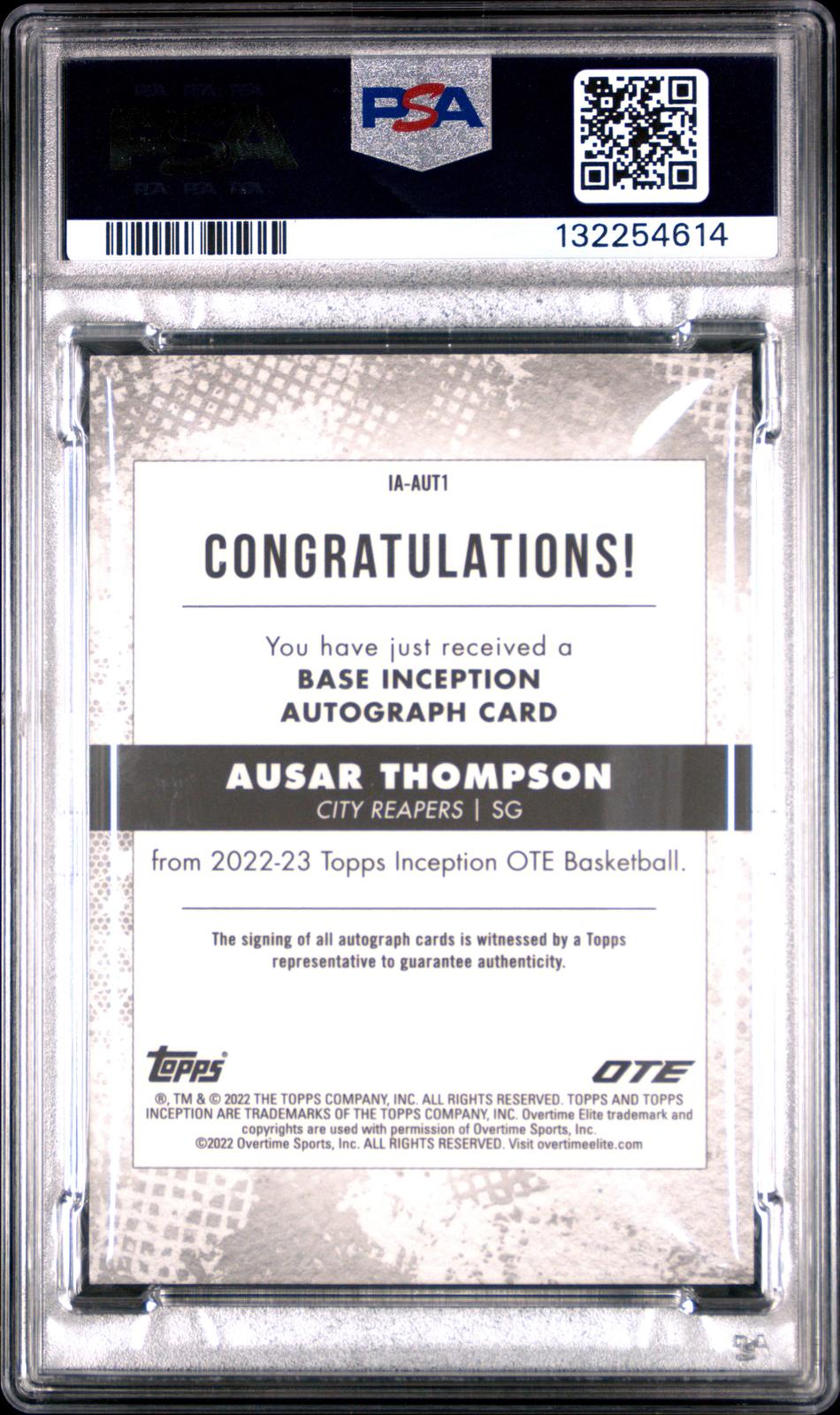 2022 Topps Inception Overtime Elite Autographs Ausar Thompson 10 PSA #IAAUT1