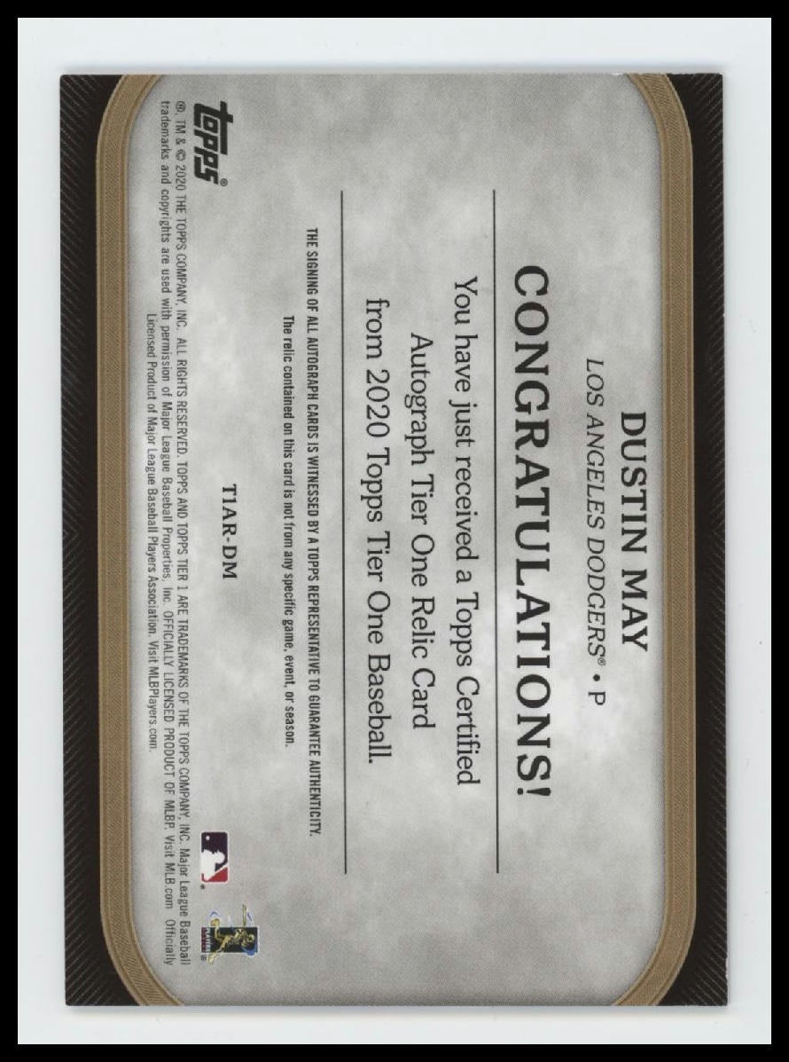 2020 Topps Tier One Relics Auto Dustin May #/90 #T1AR-DM