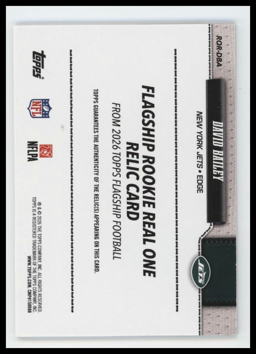 2026 Topps Flagship Real One Rookie Relics David Bailey #ROR-DBA