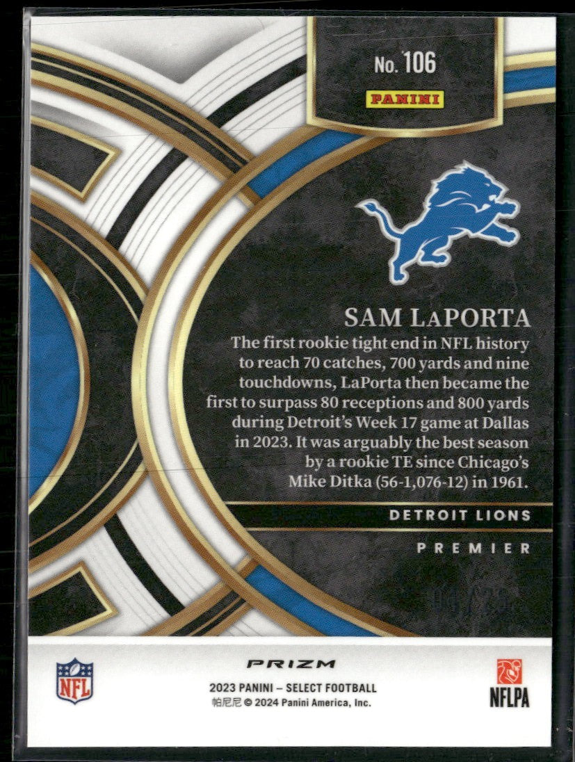 2023 Panini Select Blue Disco Prizm Sam LaPorta RC #/25 #106