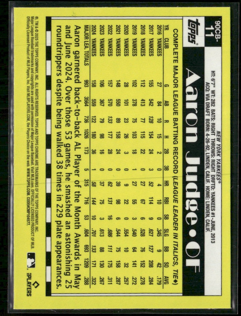 2025 T. Chrome 1990 Baseball 35th Anniversary Logofractor Aaron Judge #90CB-11