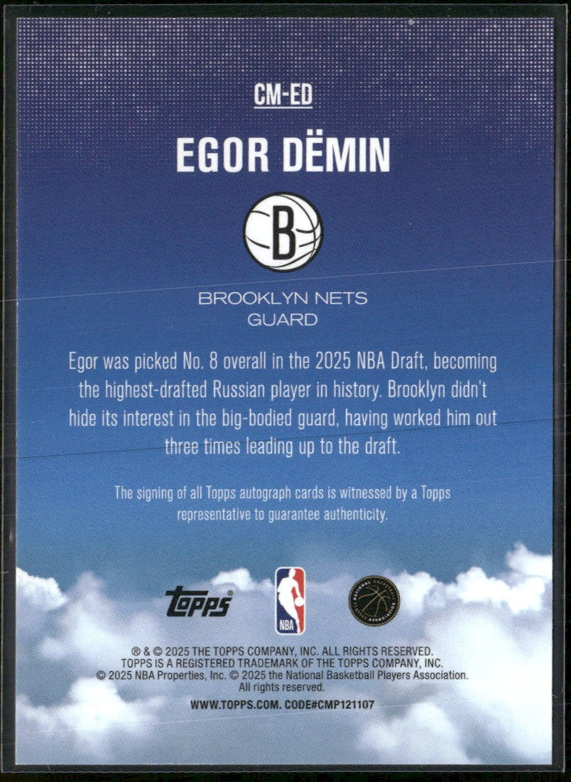 2025-26 Topps Contemporary Marks Egor Dëmin AU #CM-ED