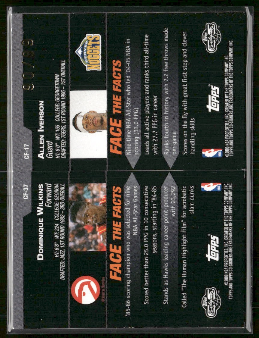 2008-09 Topps Co-Signers Silver #/99 Allen Iverson / Dominique Wilkins #CF-37 CF-17