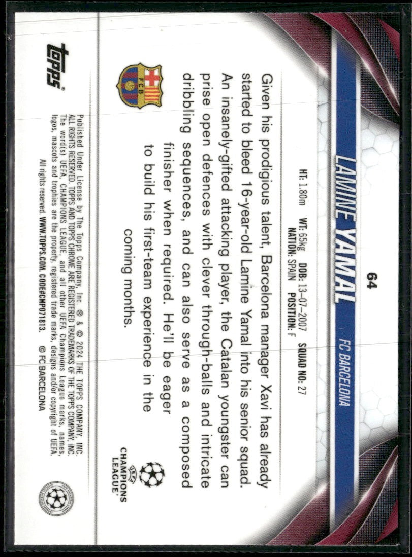 2023-24 Topps Chrome UEFA Club Competitions Lamine Yamal RC #64