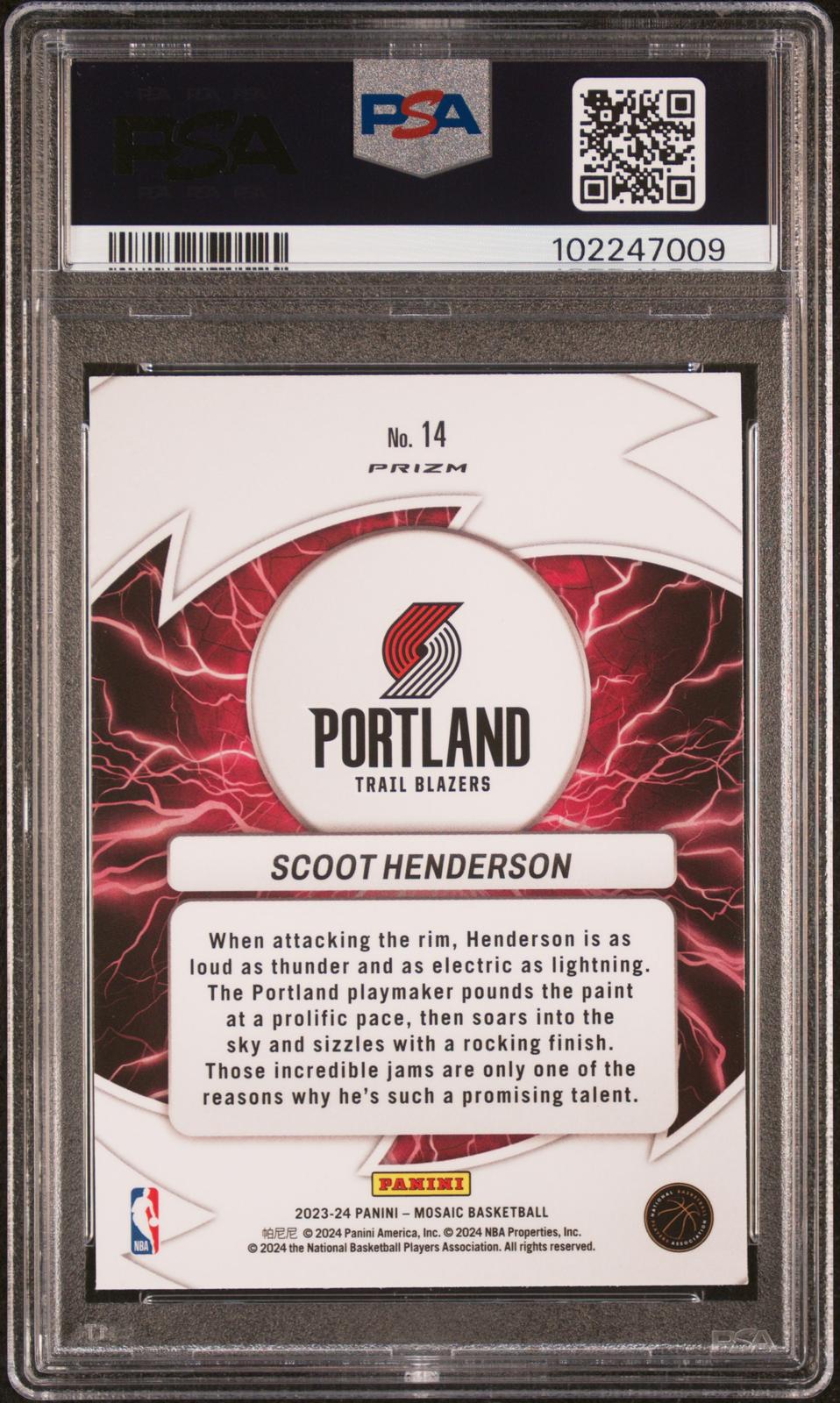 2023 Panini Mosaic Thunder Road Thunder Road-Green Scoot Henderson 9 PSA #14