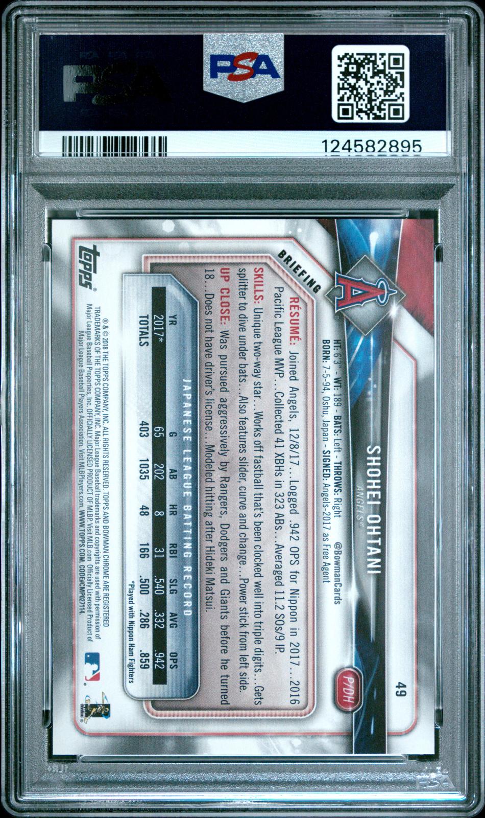 2018 Bowman Shohei Ohtani 9 PSA #49