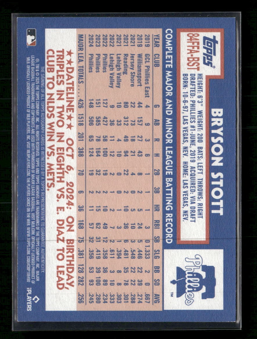 2025 Topps Archives 1984 Topps Fan Favorites AU Bryson Stott AU #84FFA-BST