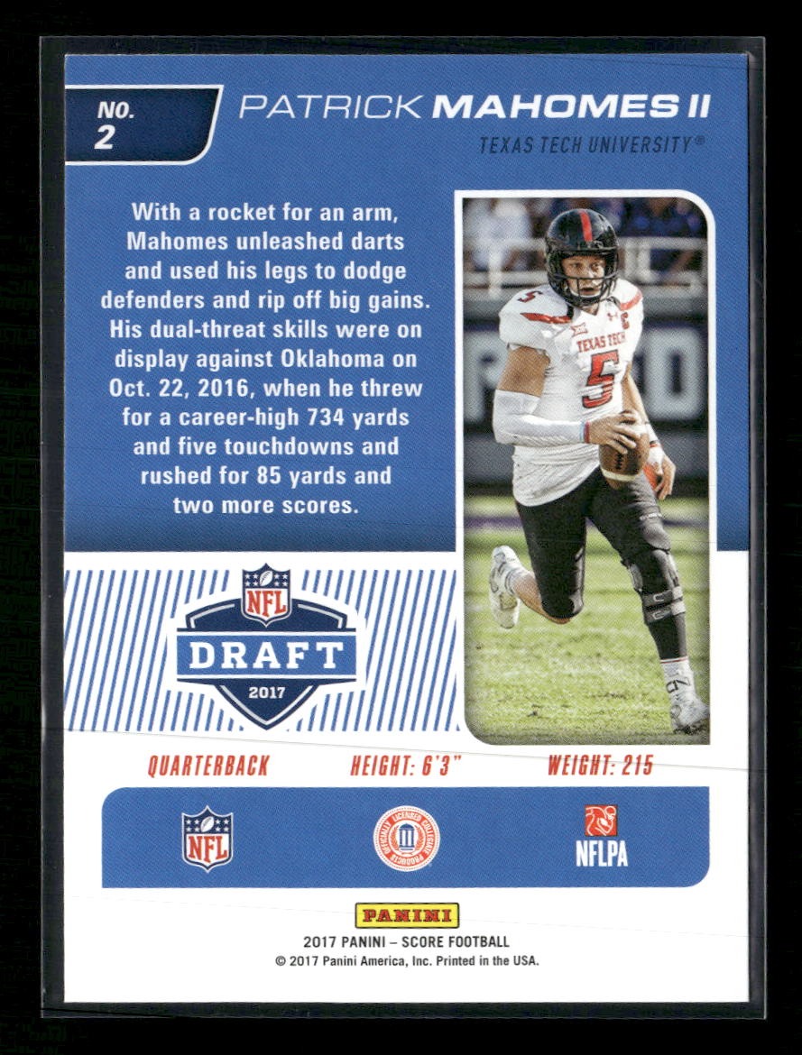 2017 Score NFL Draft Patrick Mahomes II #2