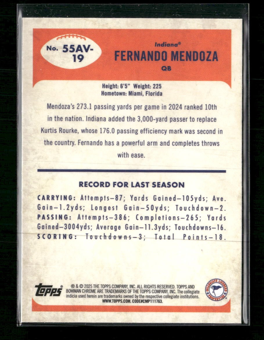 2025 Bowman University Chrome 1955 Bowman Football Fernando Mendoza #55AV-19
