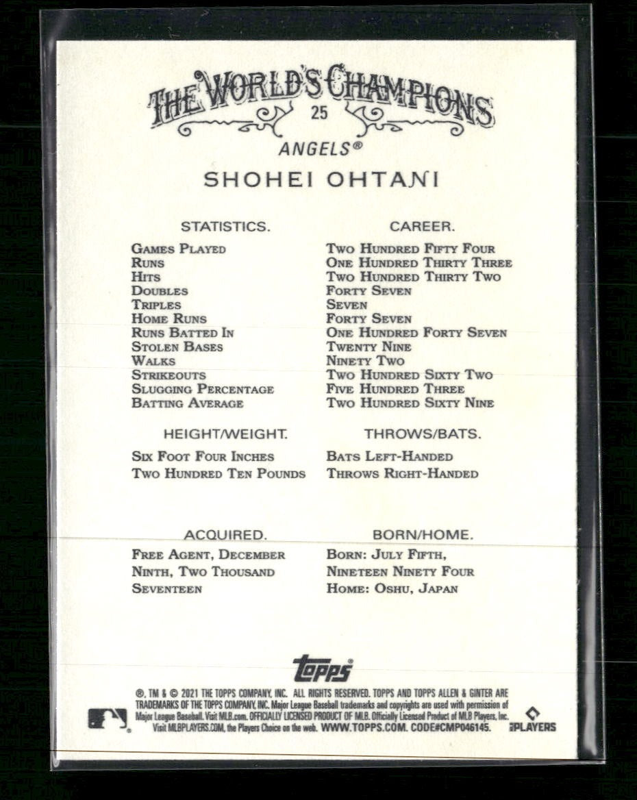 2021 Topps Allen & Ginter Shohei Ohtani #25