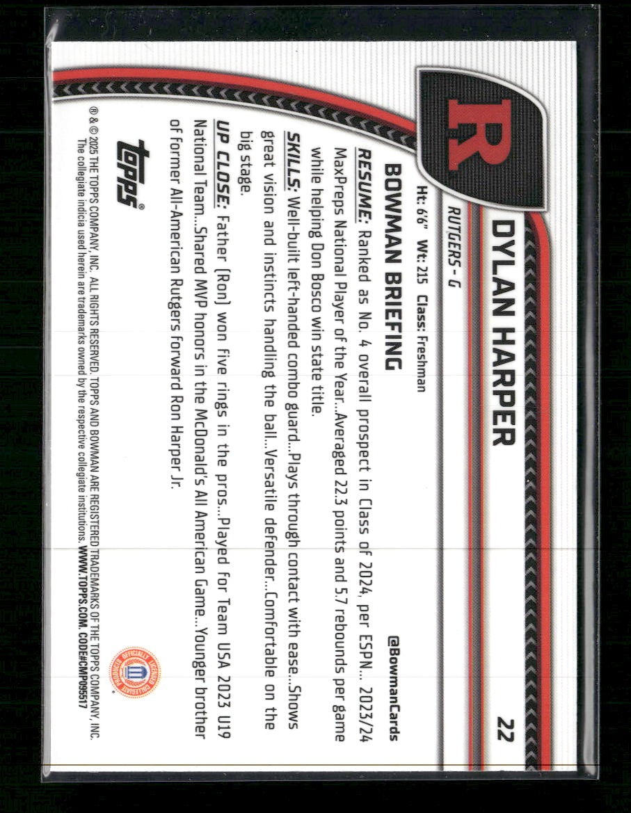 2024-25 Bowman University Chrome Black Wave Refractor Dylan Harper #22