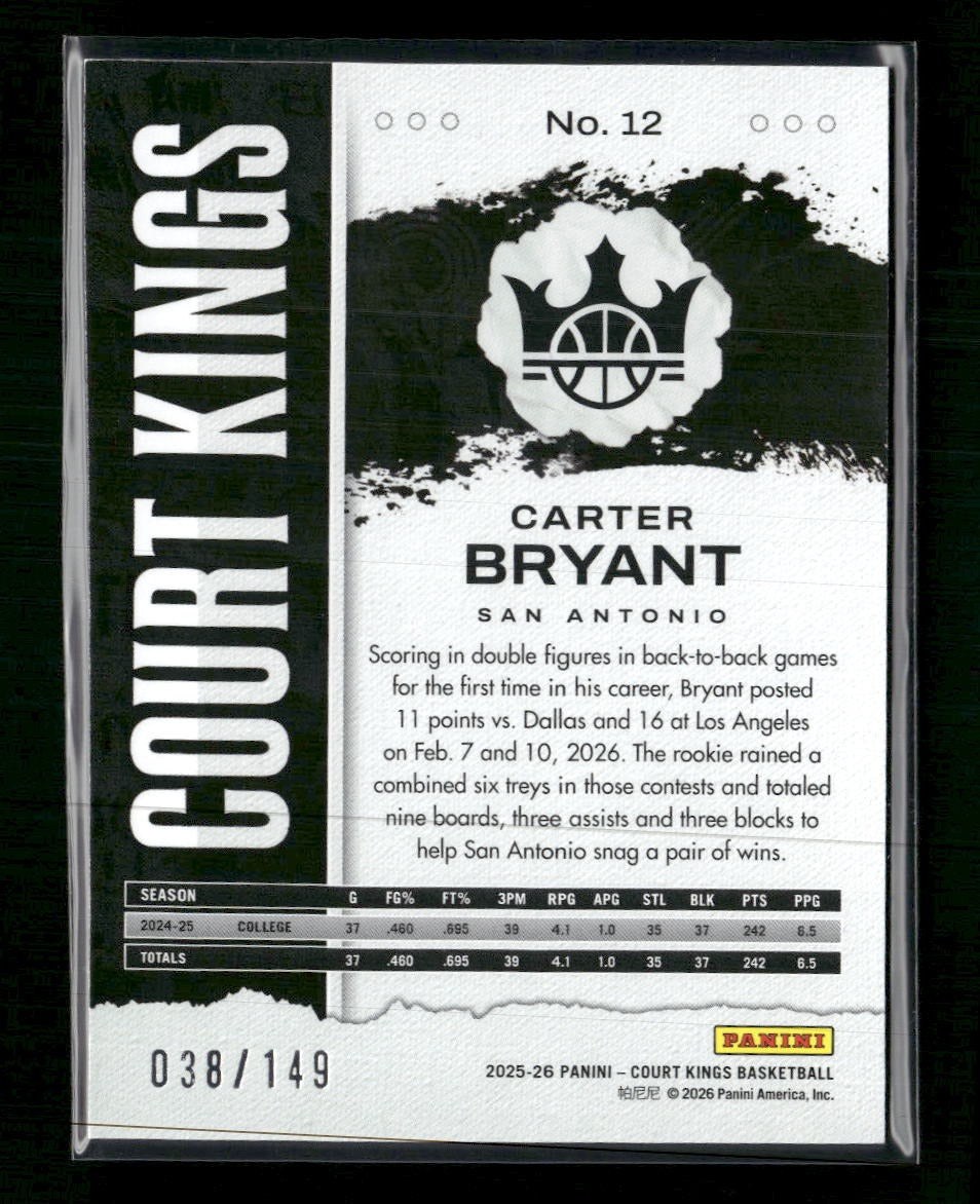 2025-26 Panini Court Kings Carter Bryant Rookies /149 #12