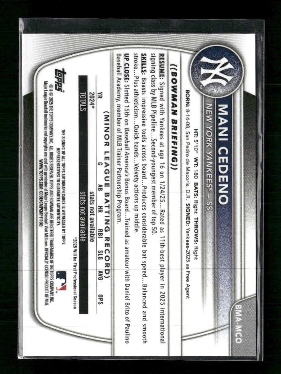 2025 Bowman Chrome Prospect Autographs Gold Mojo Mani Cedeno #/50 AU #BMA-MCO