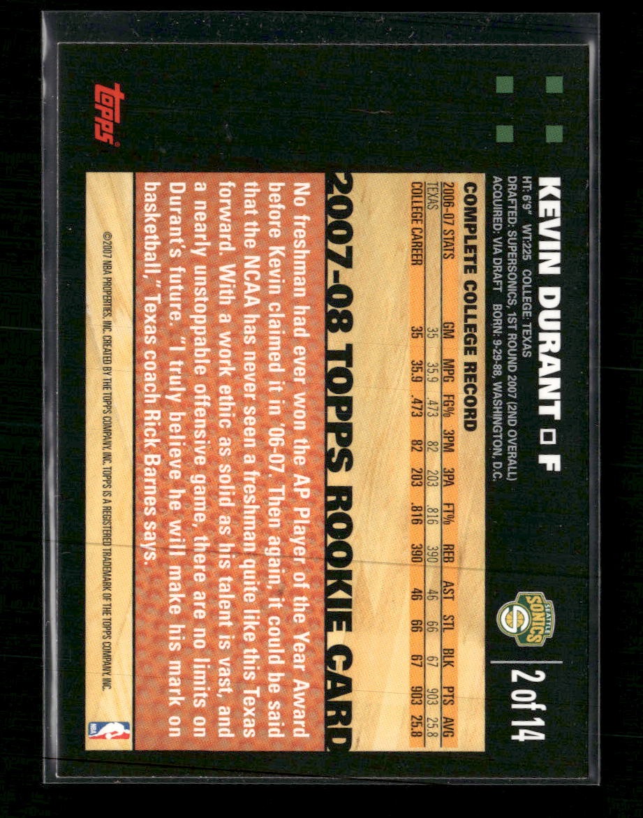 2007-08 Topps Rookie Set Kevin Durant #2