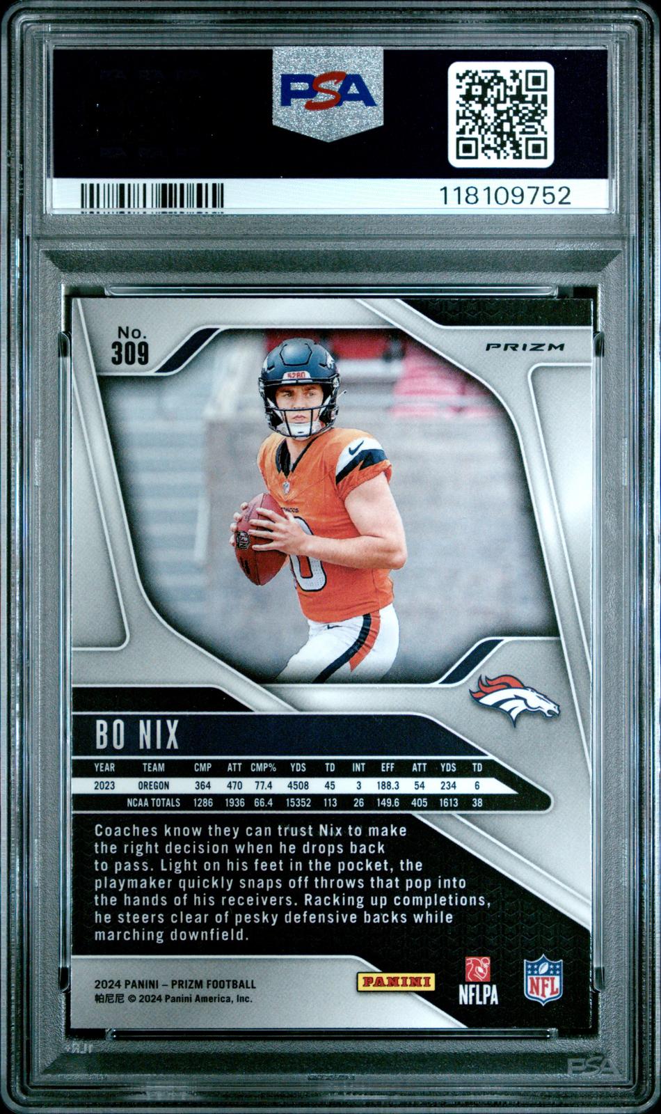 2024 Panini Prizm Disco Prizm Bo Nix 9 PSA #309