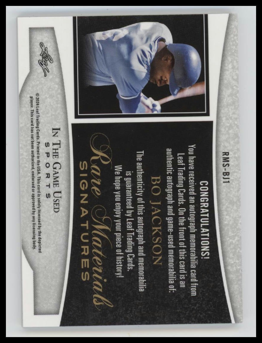 2024 Leaf In The Game Used Materials Signatures Bronze Bo Jackson #/5 #RMS-BJ1