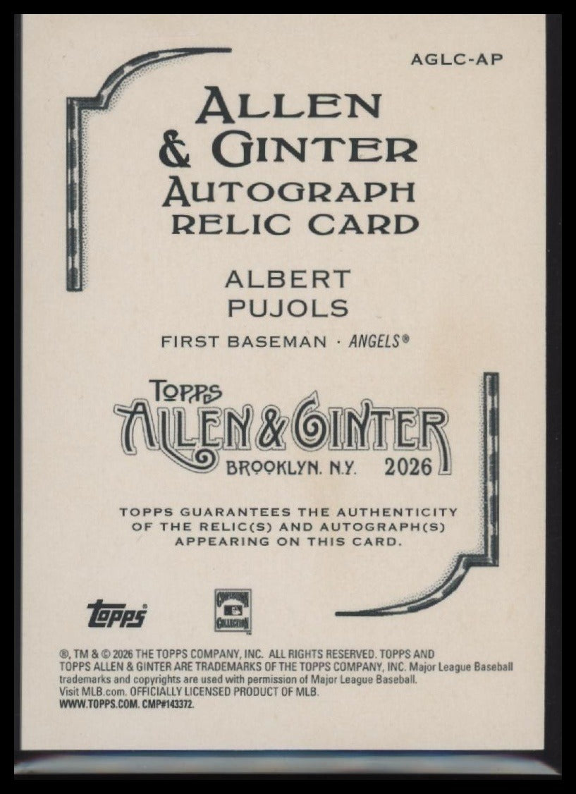 2026 Topps Allen & Ginter On Card AUTO Relics /35 Albert Pujols AU #AGLC-AP