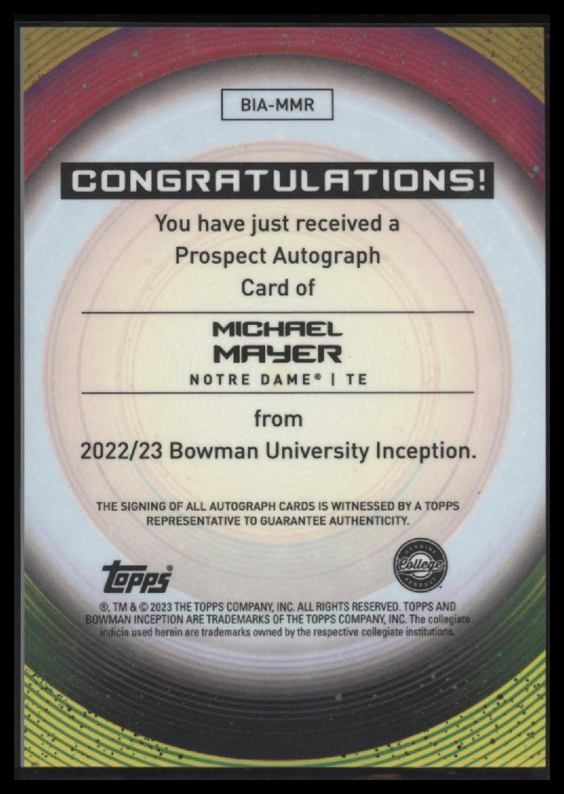 2022-23 Bowman University Inception Base Autographs Michael Mayer AU #BIA-MMR