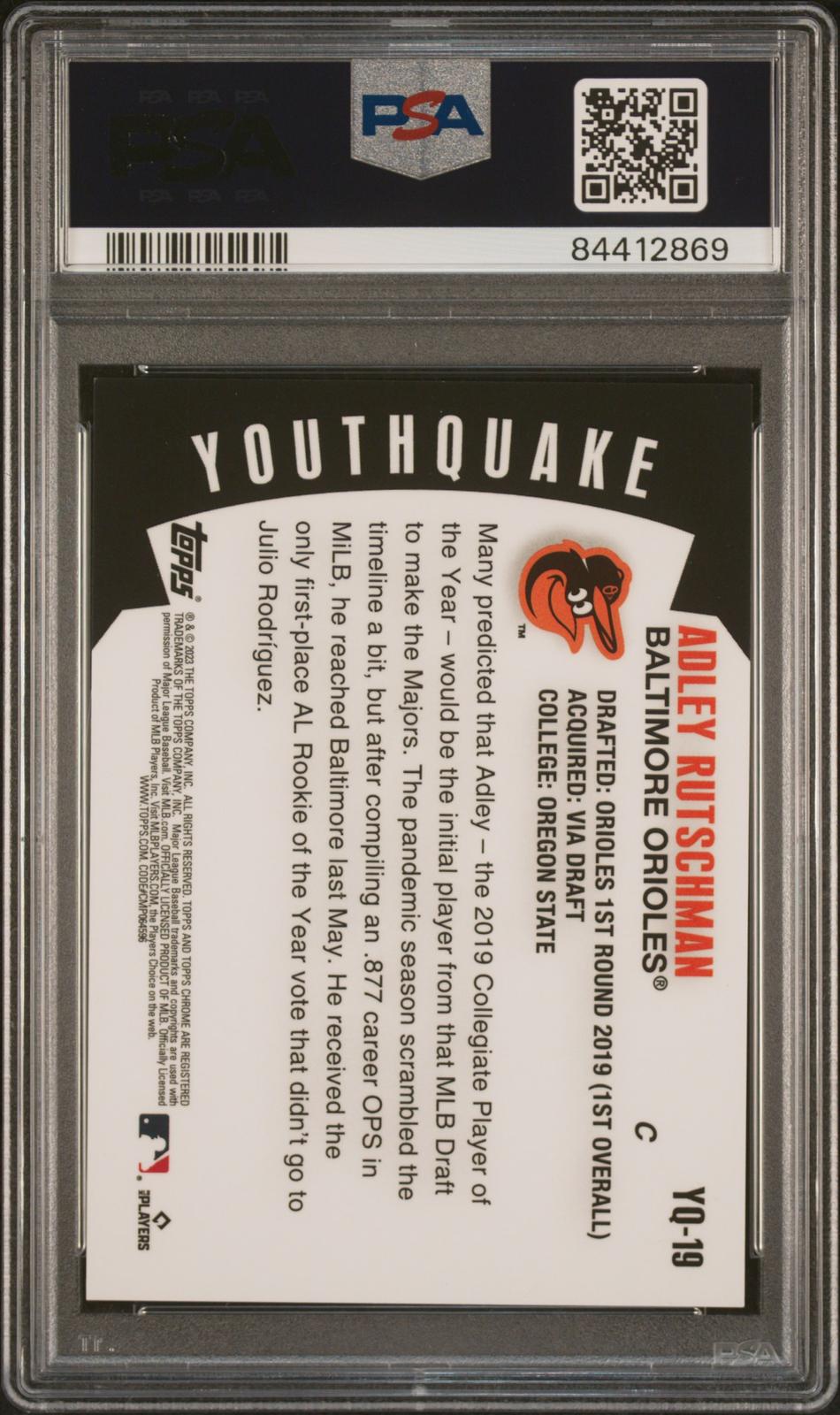 2023 Topps Chrome Youthquake Youthquake-Gold Ref Adley Rutschman 10 PSA #YQ19