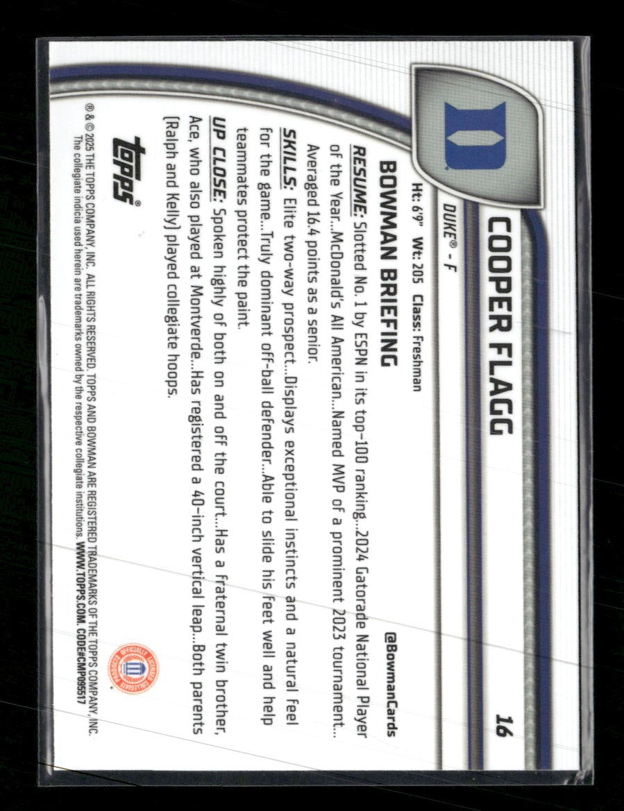 2024-25 Bowman University Chrome Cooper Flagg #16