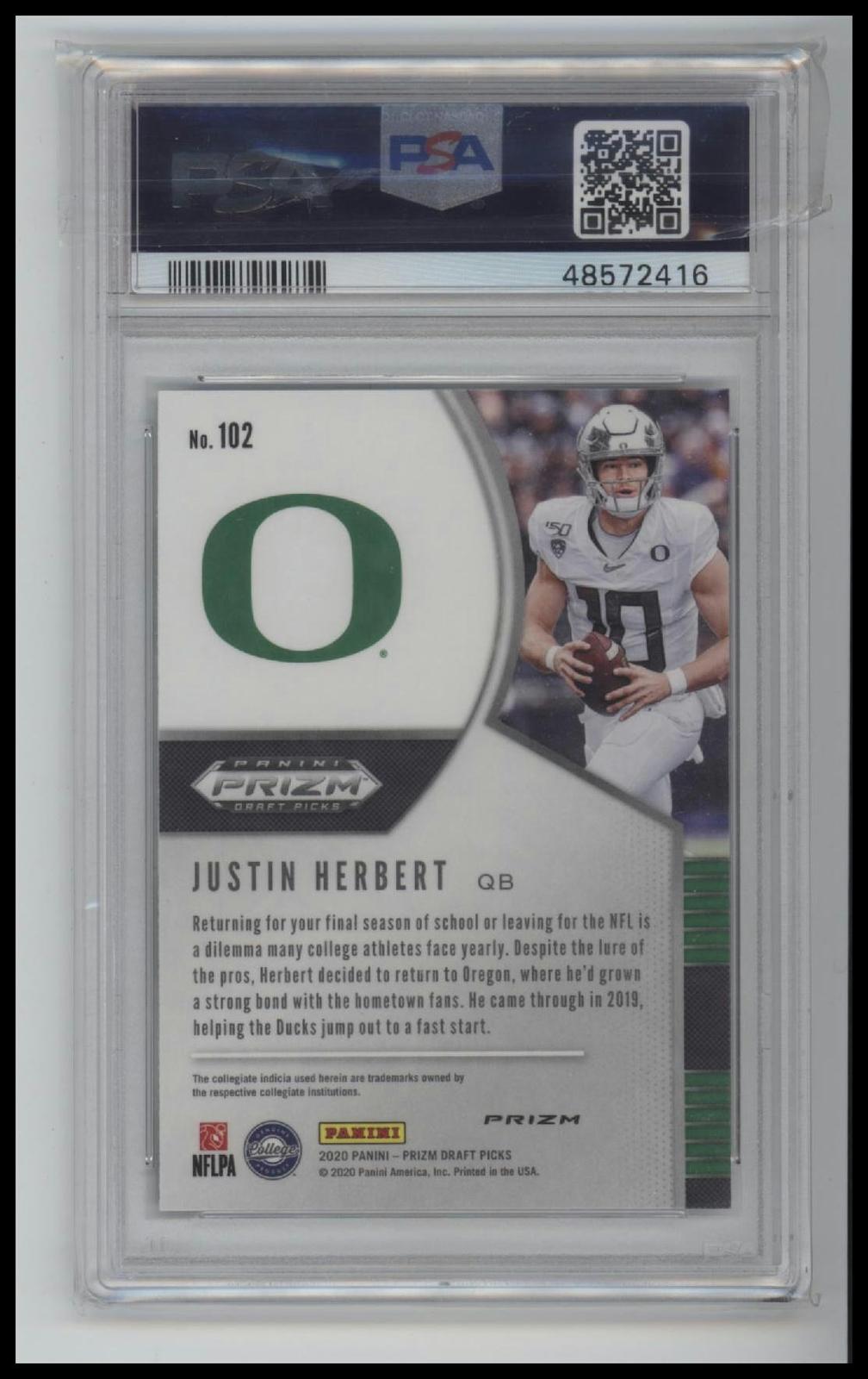 2020 Panini Prizm Draft Picks Silver Prizm Justin Herbert 10 PSA #102