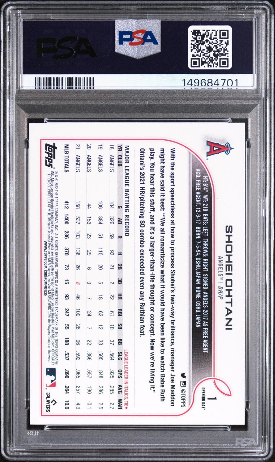 2022 Topps Opening Day Shohei Ohtani 10 PSA #1