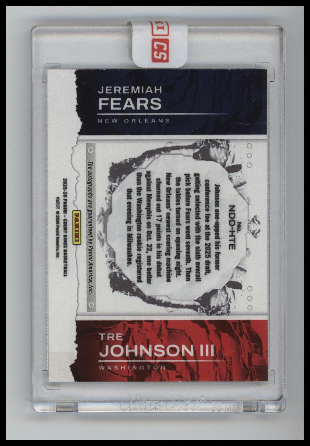 2025-26 Panini Court Kings Next Day Dual Auto T. Johnson III / J. Fears #NDD-HTE
