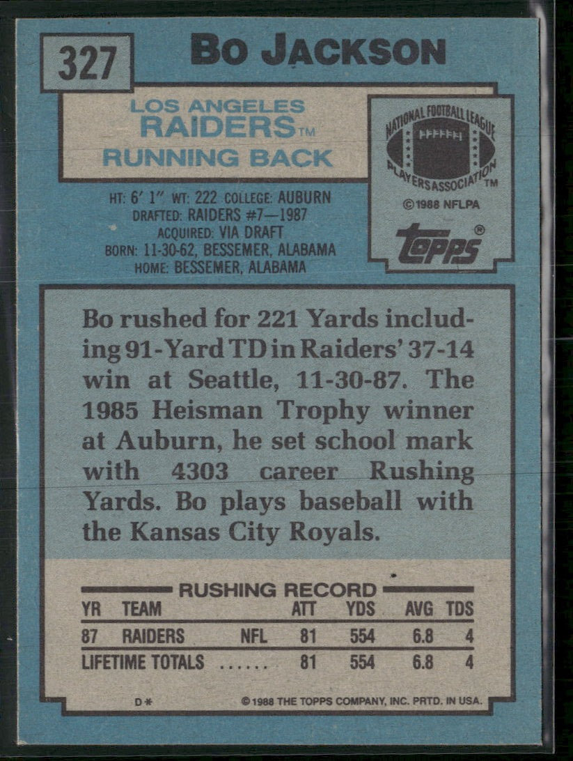 1988 Topps Bo Jackson RC #327