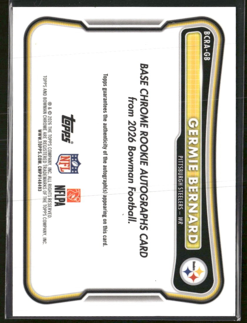 2026 Bowman Chrome Rookie Autographs Germie Bernard AU #BCRA-GB