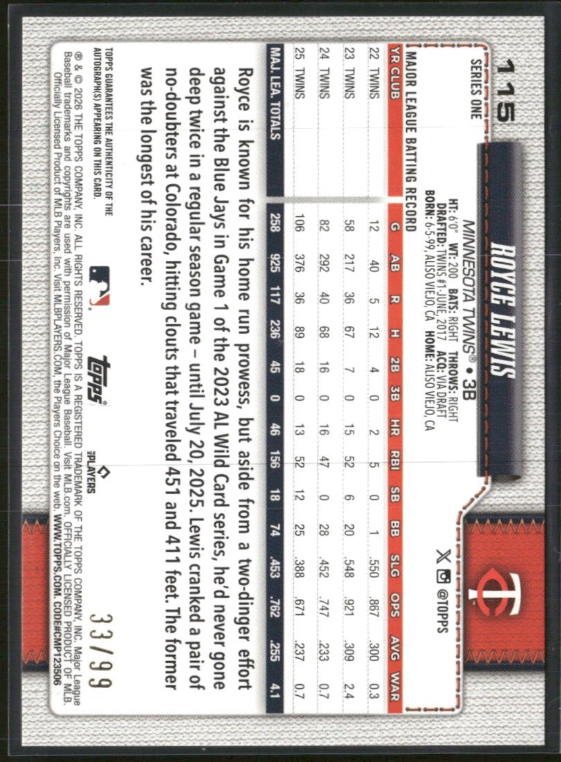 2026 Topps Green Holo Foil Royce Lewis #/99 #115