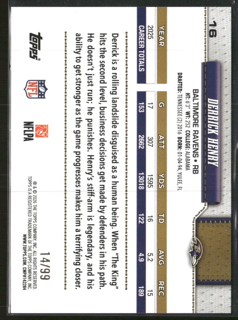 2026 Topps Flagship Green Football Derrick Henry #/99 #16