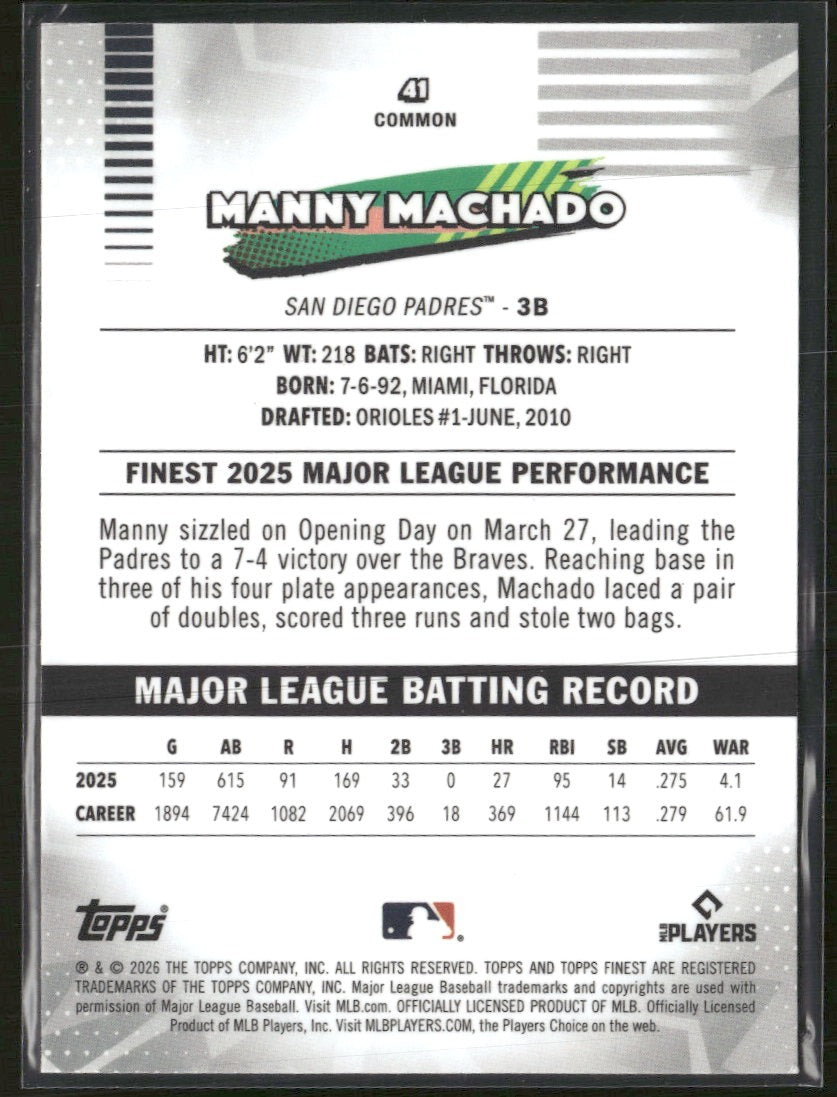 2026 Finest Green Mini-Diamond Refractor Manny Machado #/99 #41