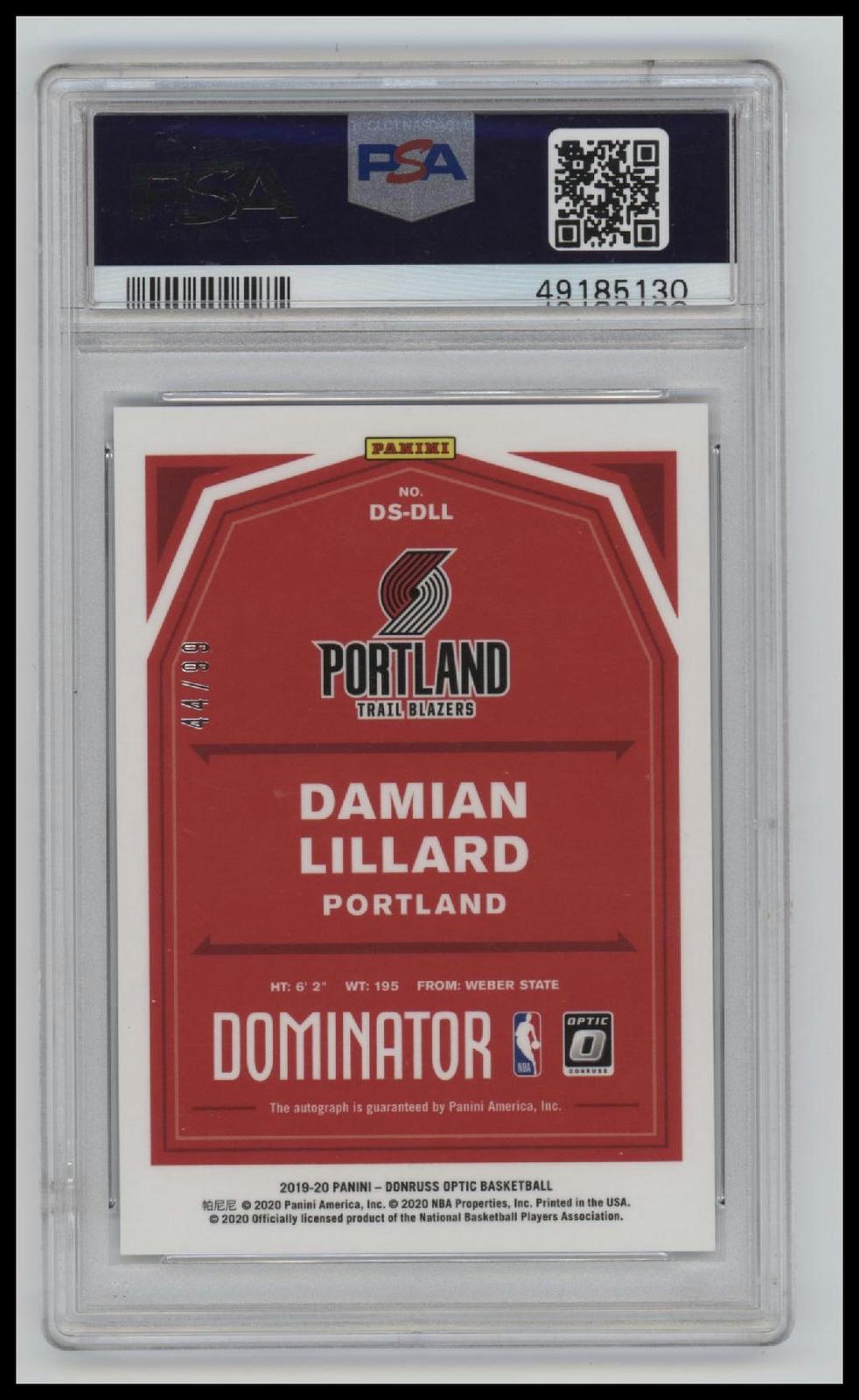 2019 Panini Donruss Optic Dominator Signatures Damian Lillard 10 PSA #DLL