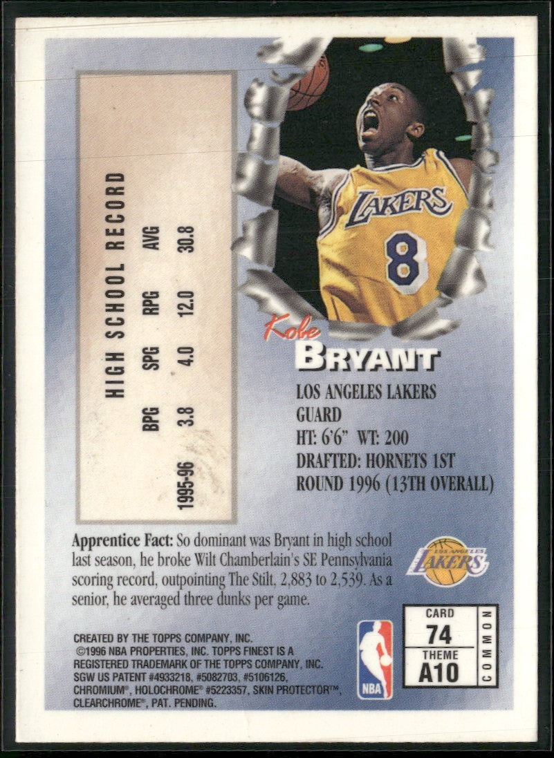 1996-97 Finest Kobe Bryant Gold Border RC #74