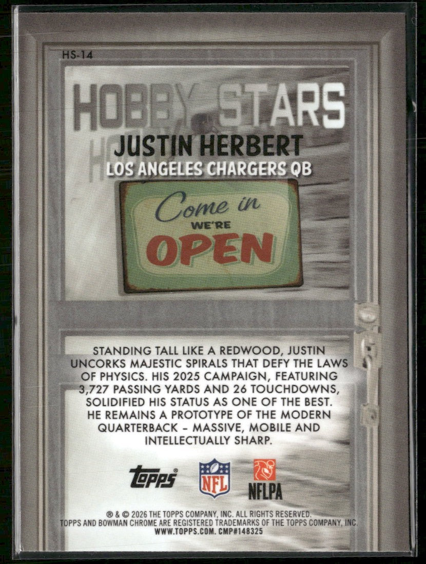 2026 Bowman Hobby Stars Pink Refractor Justin Herbert #/250 #HS-14