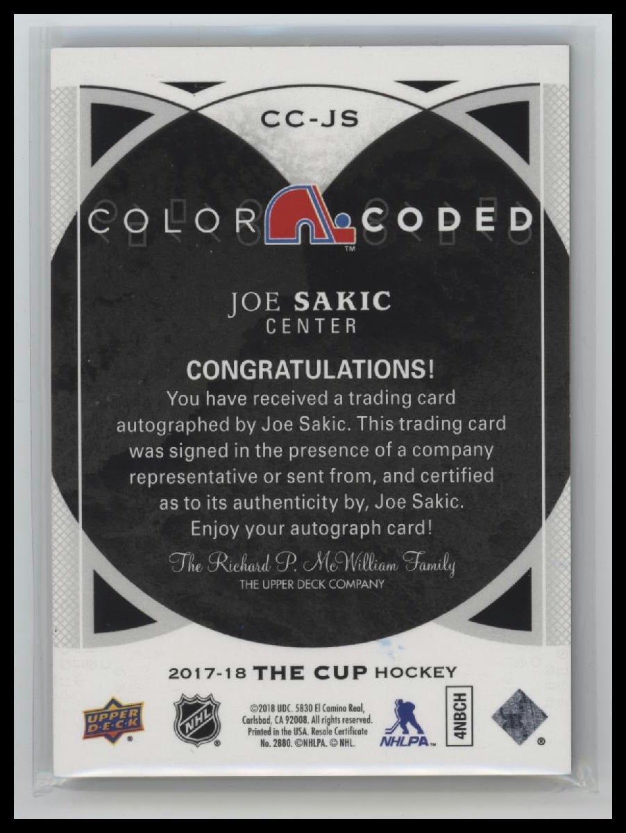 2017-18 U D The Cup Update I: Color Coded Auto Joe Sakic #/33 AU #CC-JS