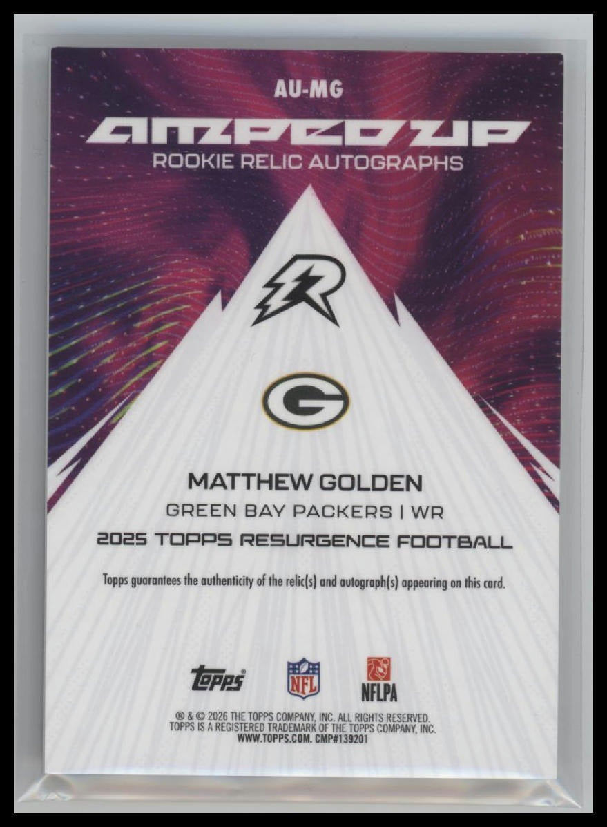 2025T Resurgence Amped Up RC Relic Auto Blue Surge Refr Matthew Golden#/99#AU-MG