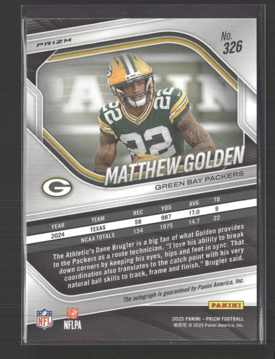 2025 Panini Prizm Prizm Autographs Silver Matthew Golden AU #326