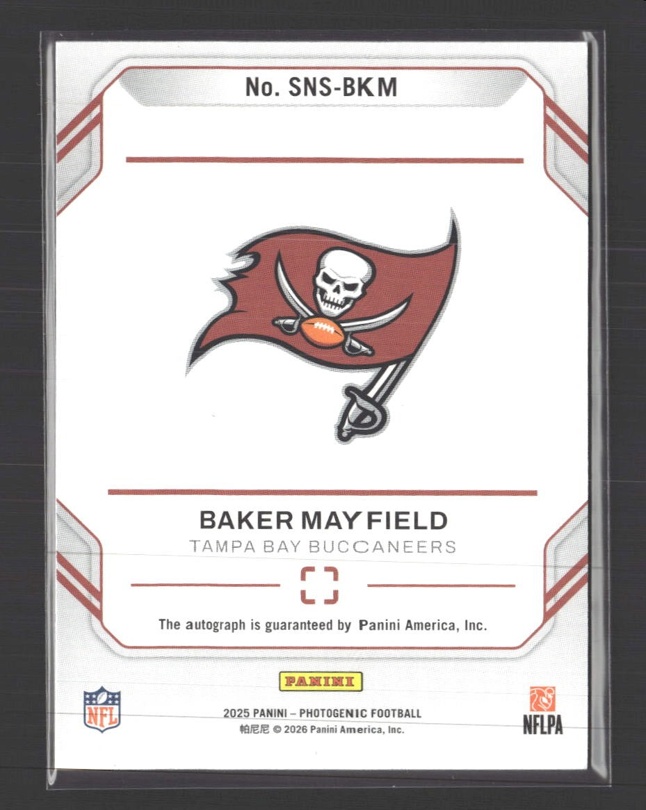 2025 Panini Photogenic Snapshot Signatures Blue Baker Mayfield #/49 AU #SNS-BKM