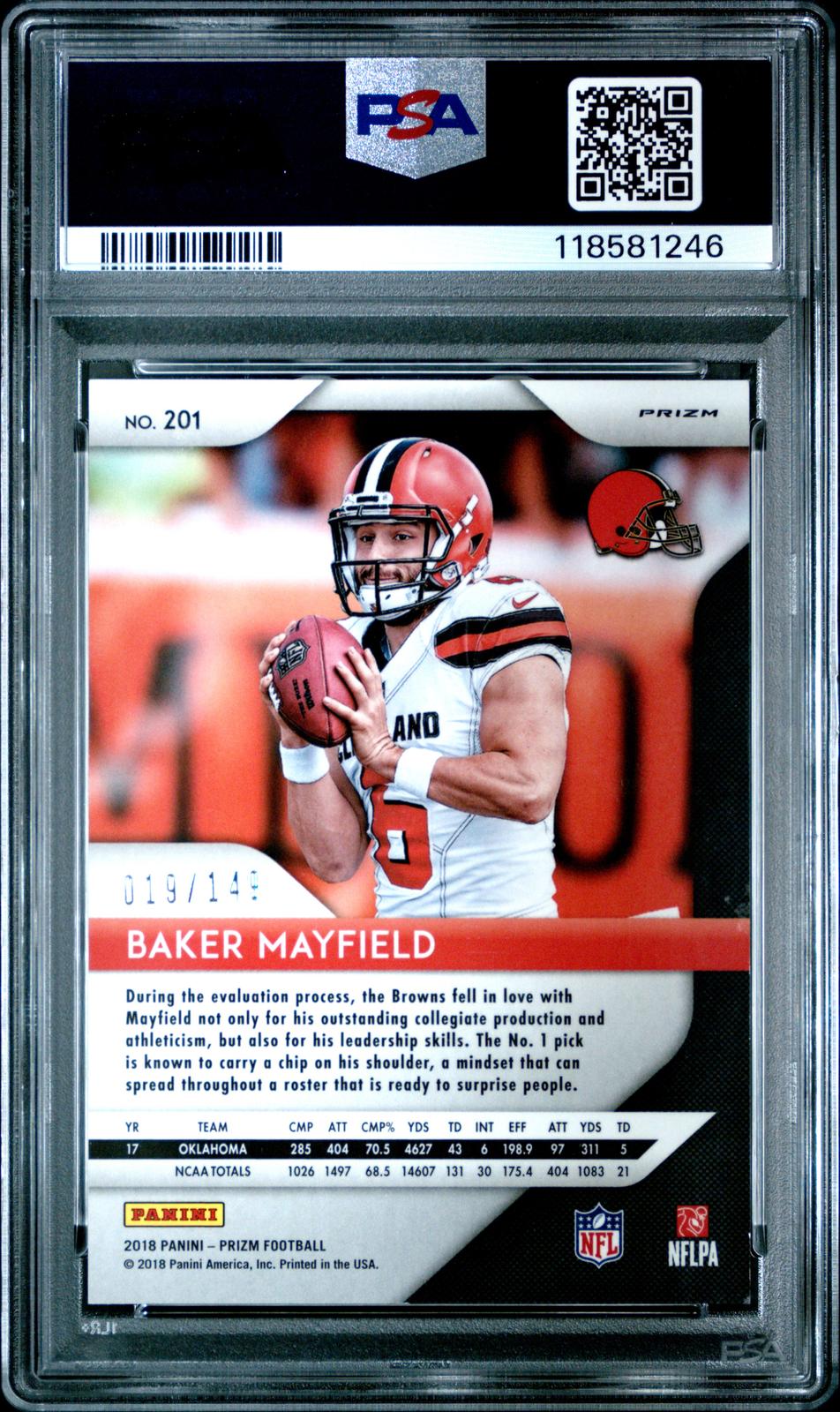 2018 Panini Prizm Red Wave Prizm Baker Mayfield 9 PSA #201