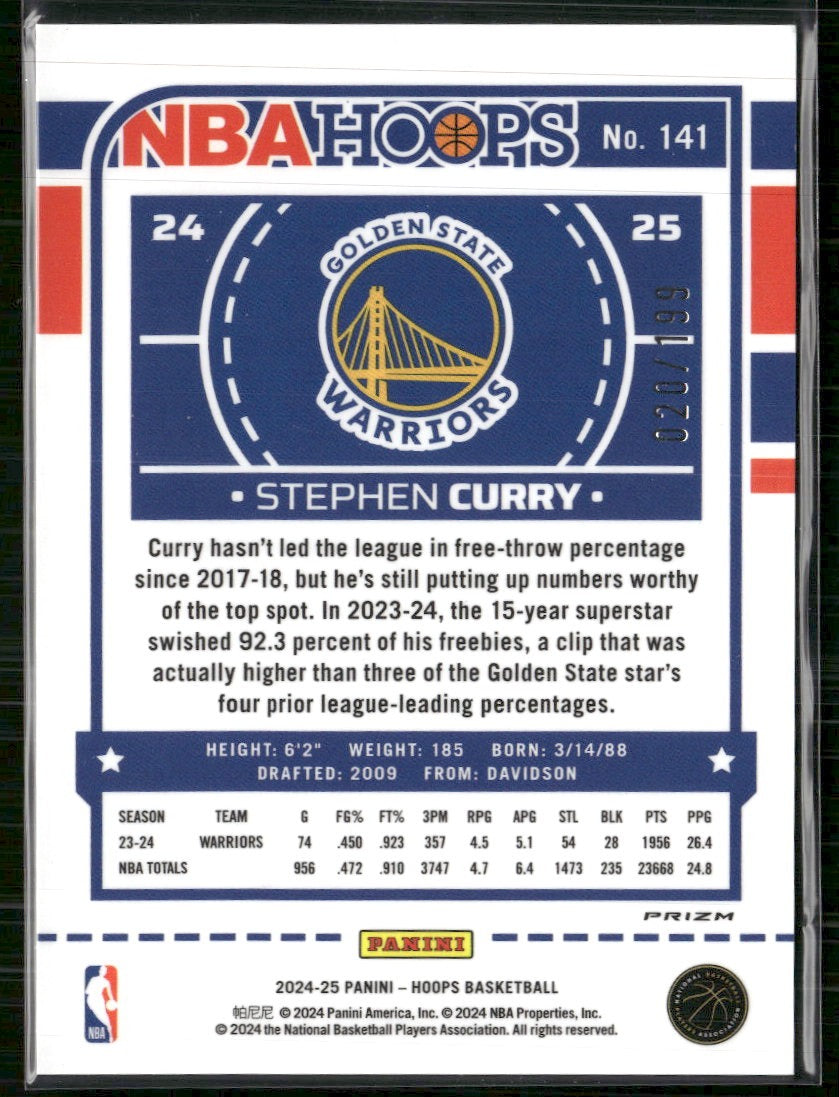 2024-25 Hoops Premium Prizm Orange Stephen Curry #/199 #141