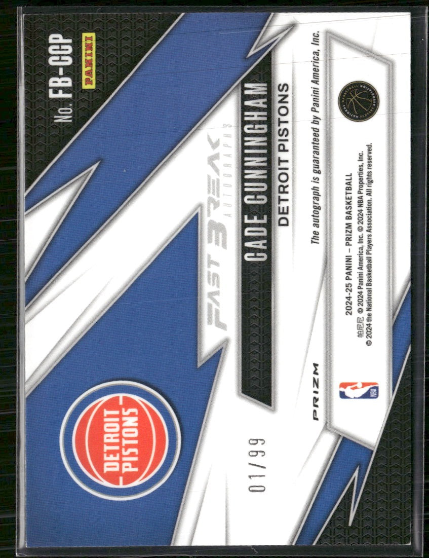 2024-25 Panini Prizm Fast Break Auto Prizm Red Cade Cunningham #/99 AU #FB-CCP