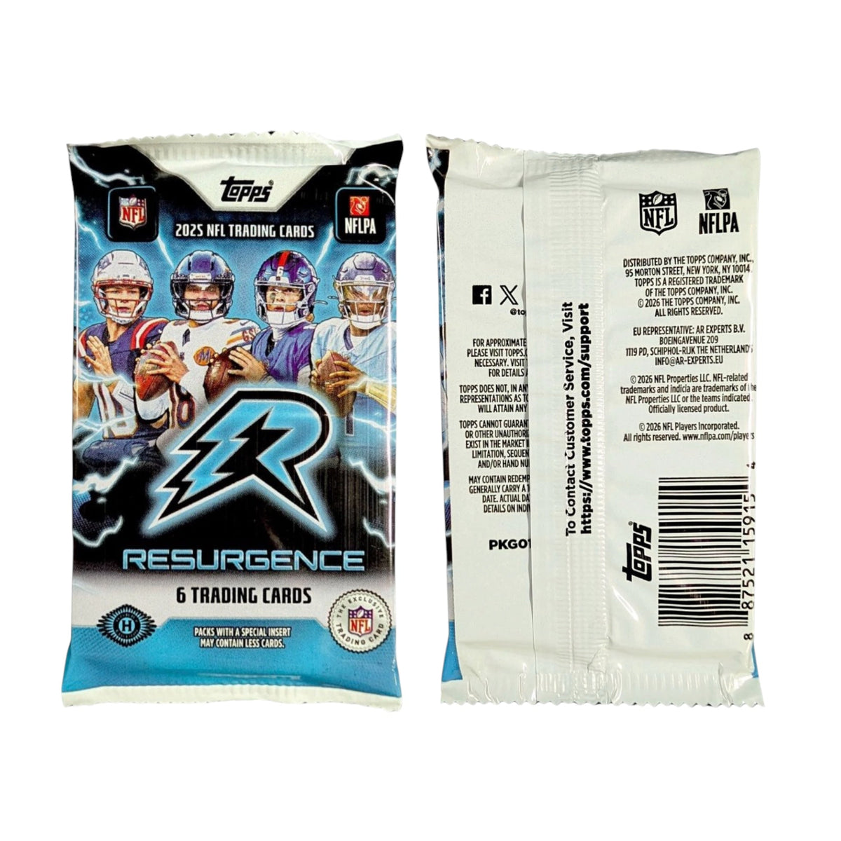 2025 Topps Resurgence Football Hobby Pack - front and back of one 6-card pack