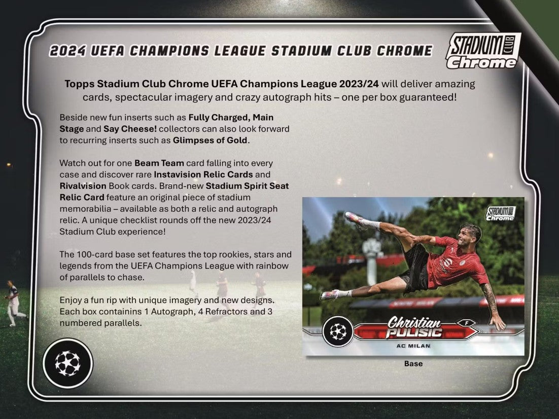 Caja de aficionados al fútbol de competiciones de clubes de la UEFA Topps Stadium Club Chrome 2023/24