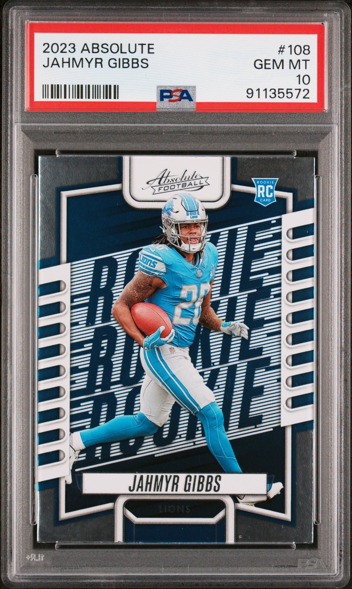 Graded 2023 Panini Absolute Jahmyr Gibbs #108 Rookie RC Football Card PSA 10 Gem Mint
