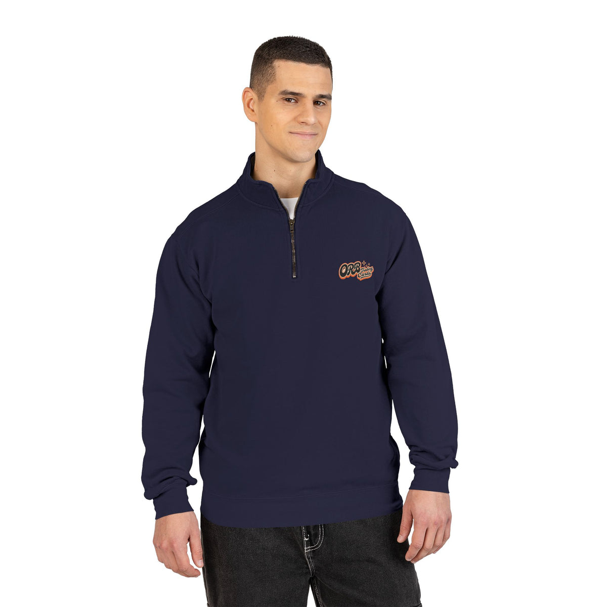 Quarter-Zip Sweatshirt — Retro 'OFB' Chest Logo, Casual Lightweight Pullover