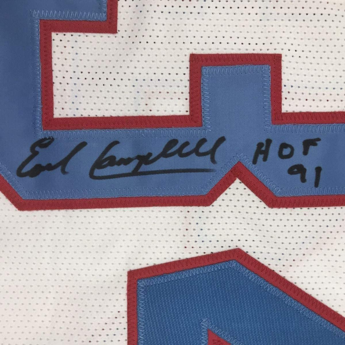 Framed Autographed/Signed Earl Campbell HOF 91 35x39 Houston White Football Jersey Tristar COA