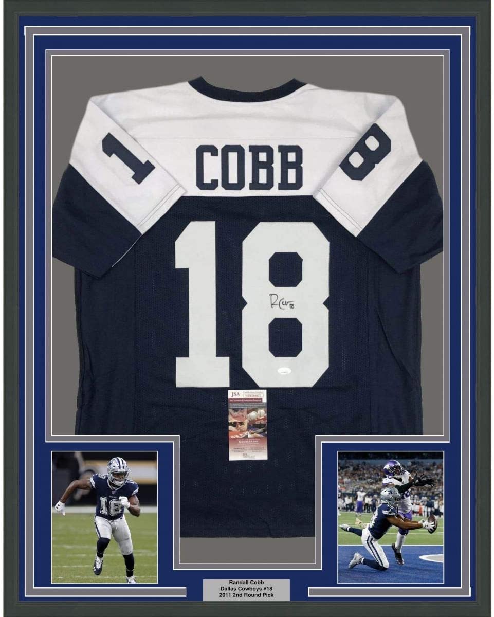 Framed Autographed/Signed Randall Cobb 35x39 Dallas Thanksgiving Day Football Jersey JSA COA