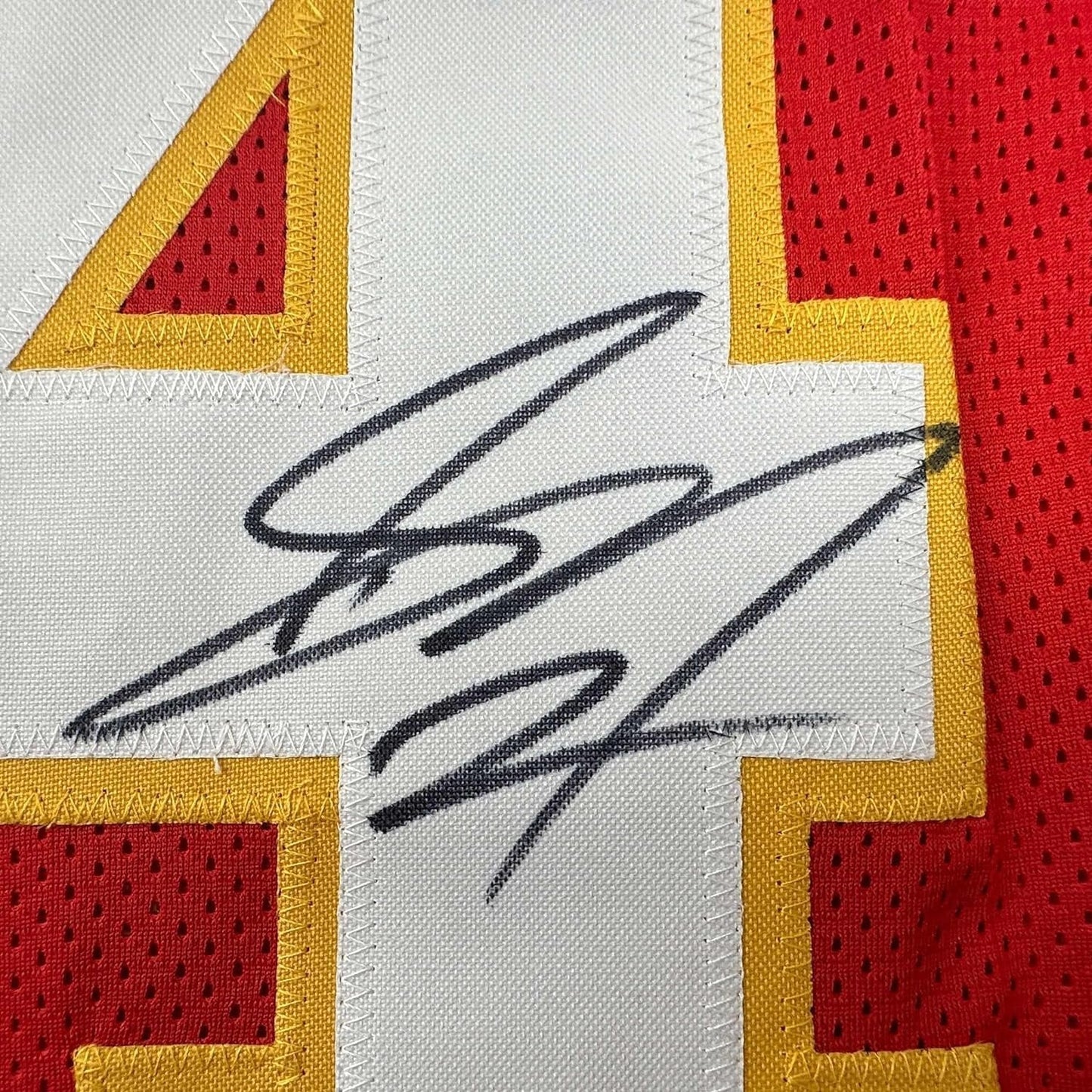 Framed Autographed/Signed Skyy Moore 35x39 Kansas City Red Football Jersey JSA COA